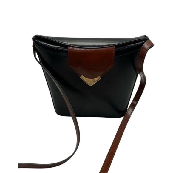 Simone Firenze Italian Leather Black Brown Gold Shoulder Bag - Picture 1 of 4